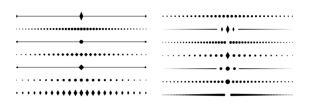 Decorative dividers set. Abstract geometric minimal dotted border text separator vector lines