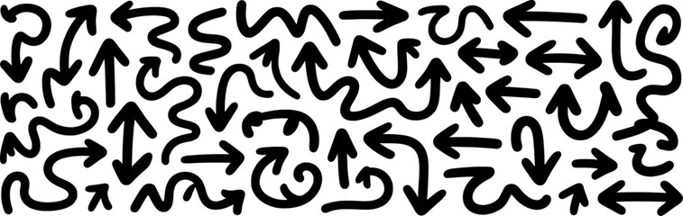 Black Hand Drawn Arrows Collection Various Directions White Background
