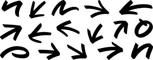 Black Hand Drawn Arrow Set Various Directions arrows