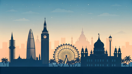 Fototapeta premium Chennai city silhouette, clean vector lines generative ai