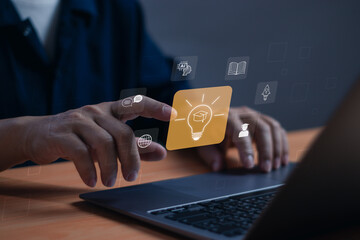 Concept of online education course or distance learning using wireless internet technology, man...