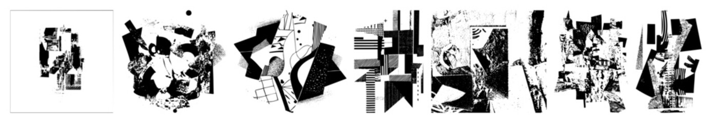 Vector Abstract geometric composition featuring dynamic shapes and textured blocks.