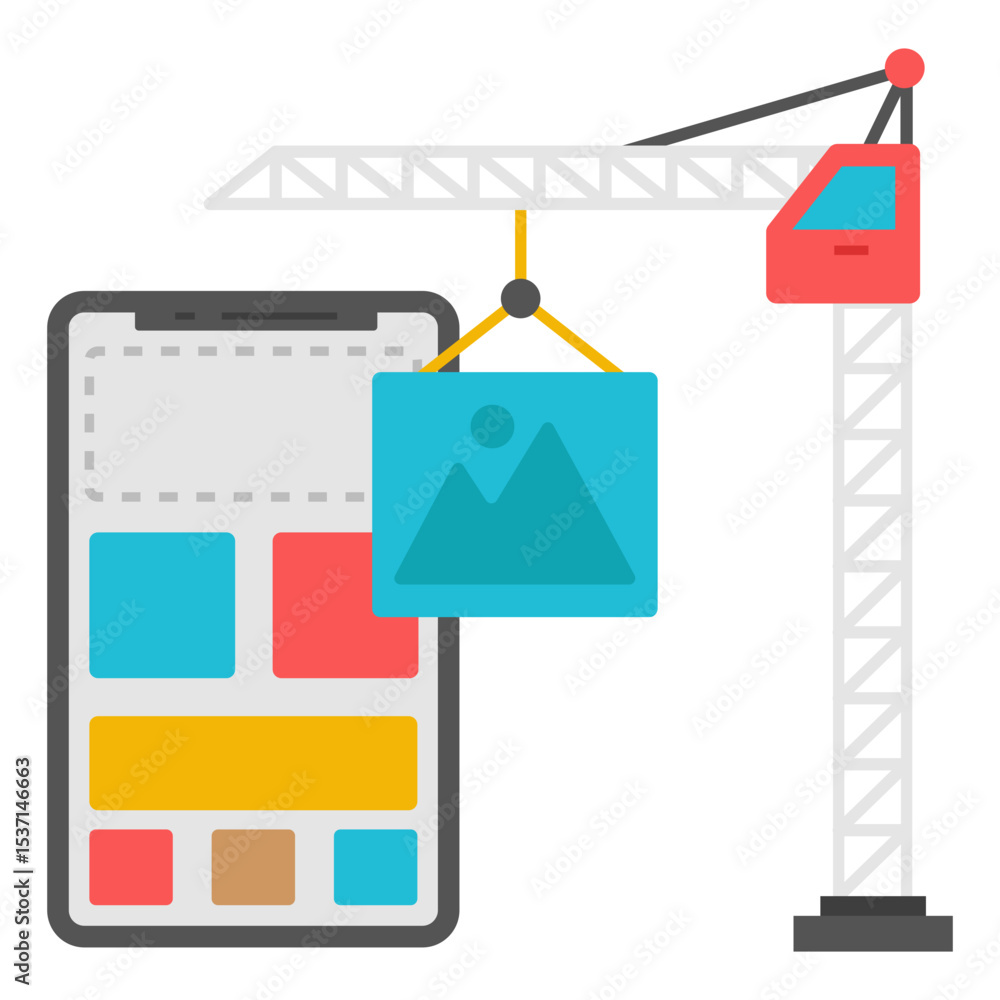 Poster mobile app development construction crane lifting image interface design