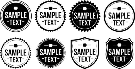 Eight Black and White Sample Text Badges and Shields