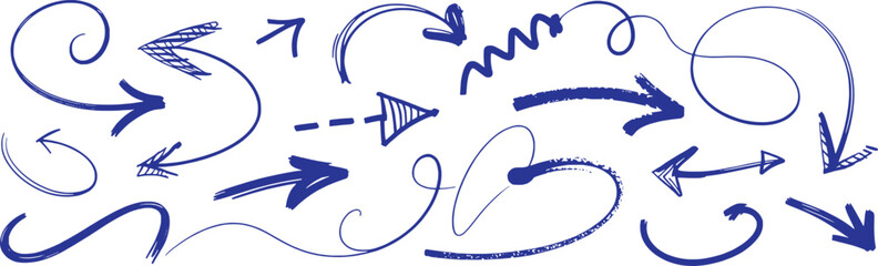Hand Drawn Blue Arrows Collection Various Styles White Background