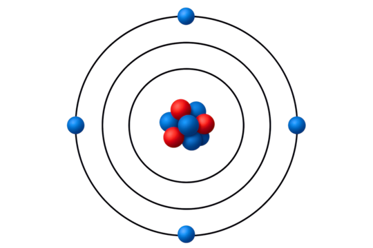 Scientific diagram of an atom with electrons orbiting on a transparent background