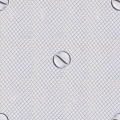 Seamless 4k photo texture material of white plastic surface with grid pattern and screws.