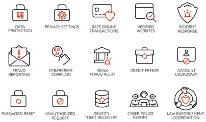 Vector Set of Linear Icons Related to Cybersecurity for UI and UX design, web applications, software security services, and infographics - part 2