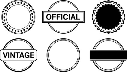 Six Black and White Circular Vintage Badge Frames circle