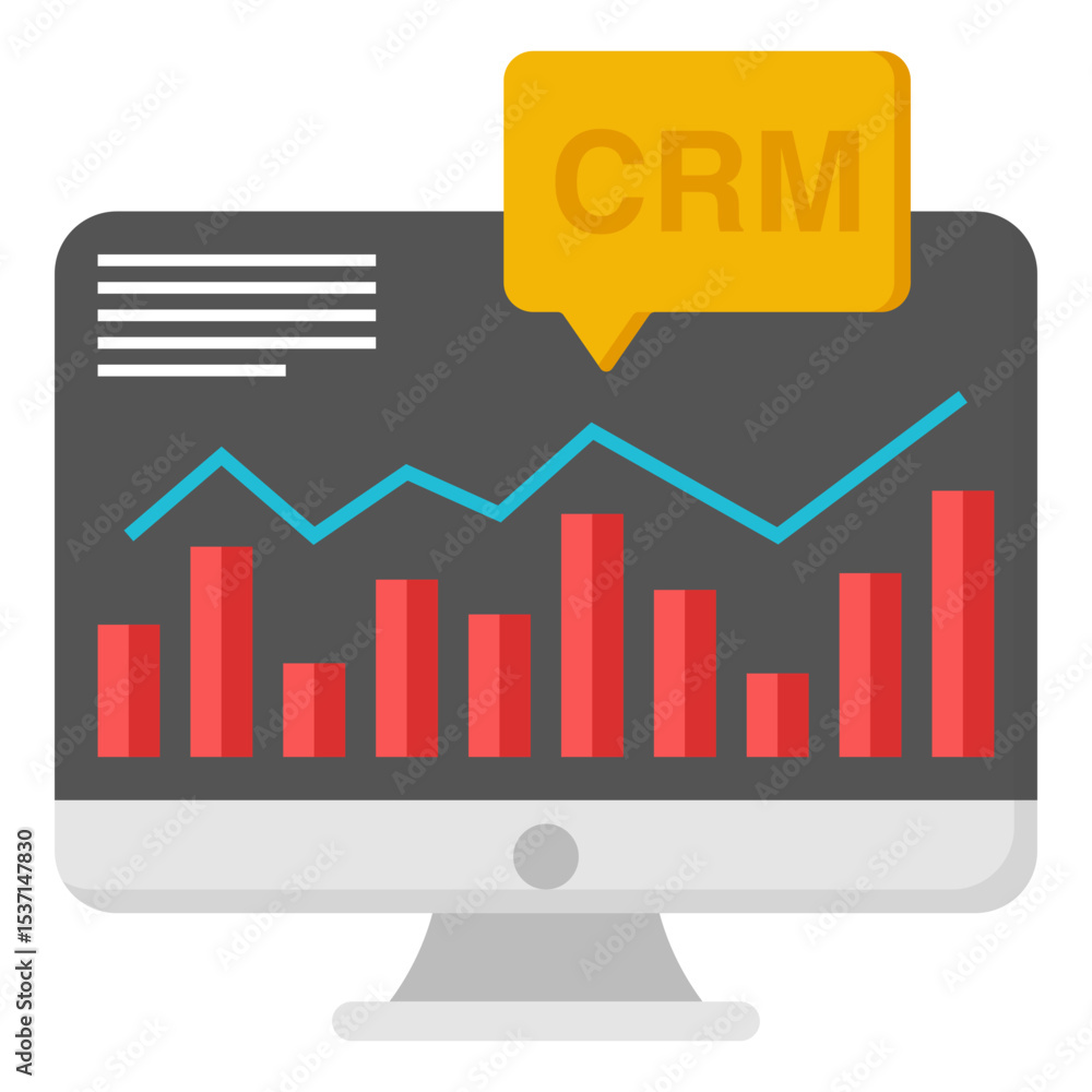 Poster positive business growth chart on computer screen with crm notification