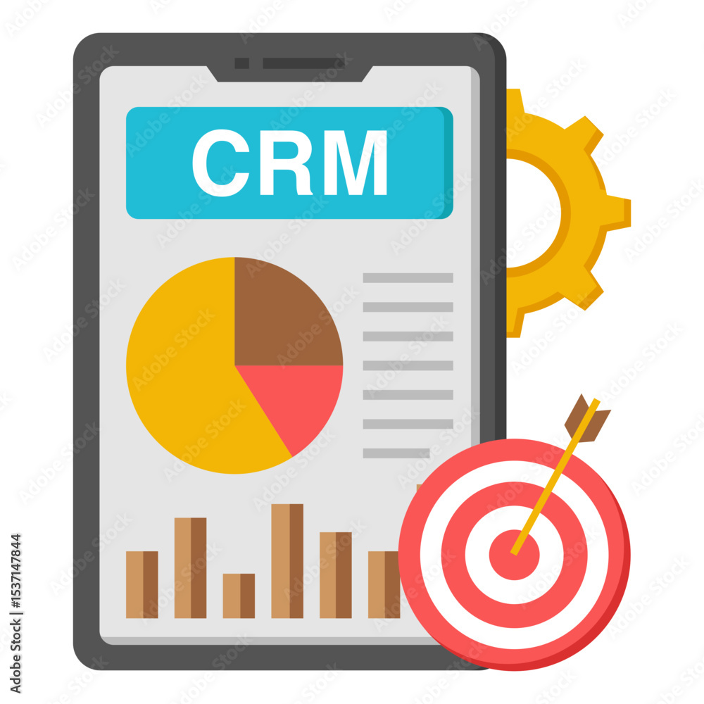 Aufkleber mobile crm software app data analytics target marketing strategy illustration
