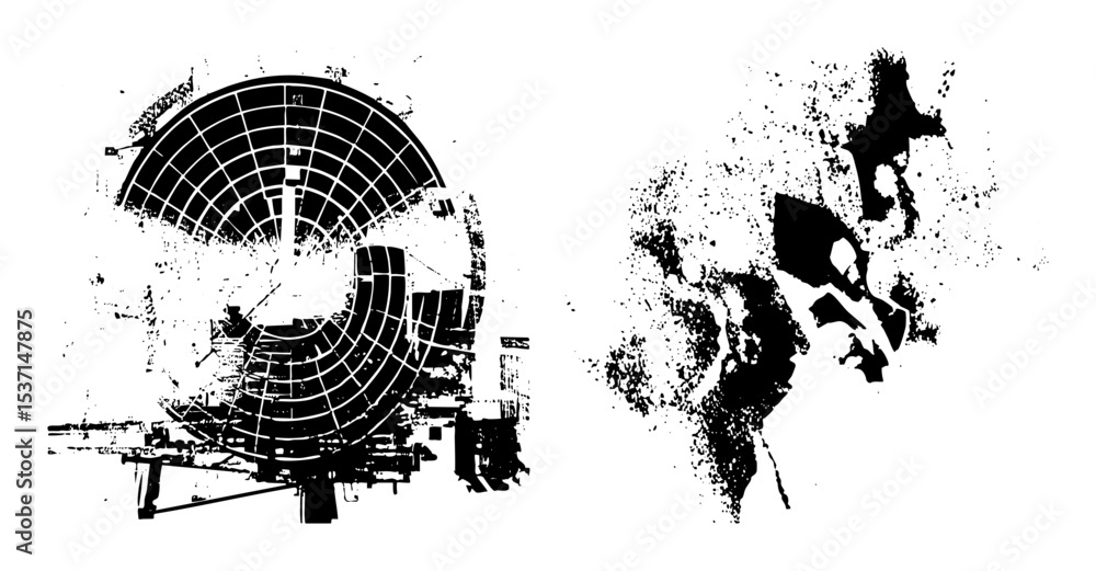Poster vector abstract radar installation and fragmented world map .