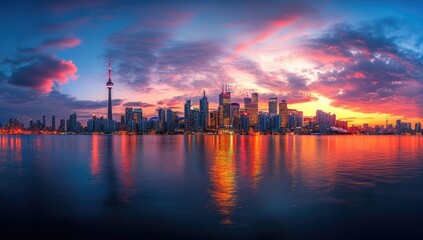 Fototapeta premium City skyline at vibrant sunset