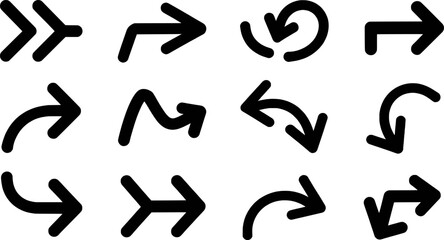 Fototapeta premium Twelve Black Bold Arrow Icons Set Direction Navigation Symbols