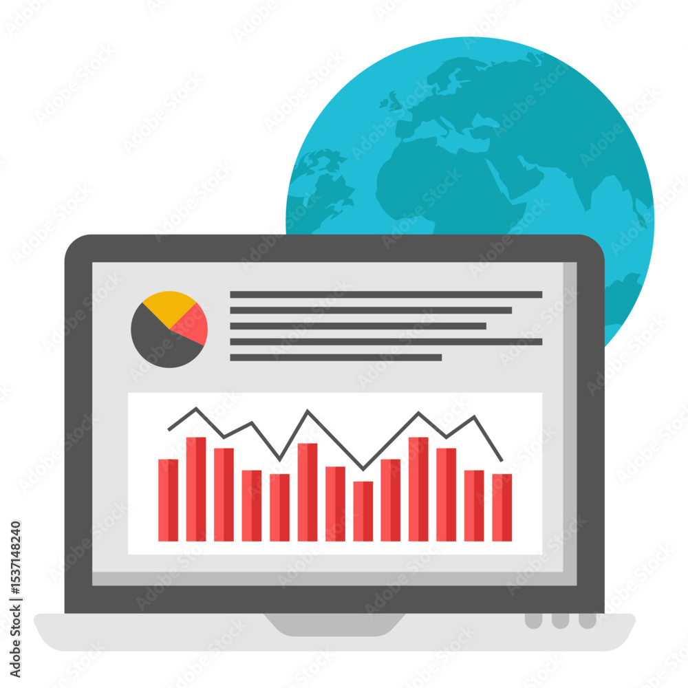 Aufkleber global business analytics laptop screen showing data charts and graphs
