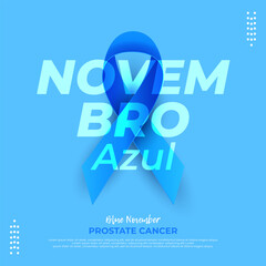Novembro Azul Campaign Banner with Ribbon on Blue Background