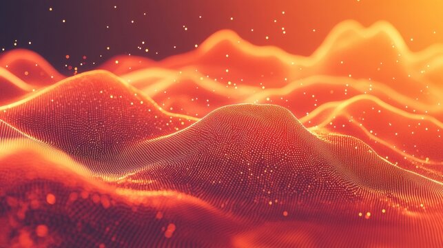 Dynamic Orange Waves with Glittering Particles - Powered by Adobe