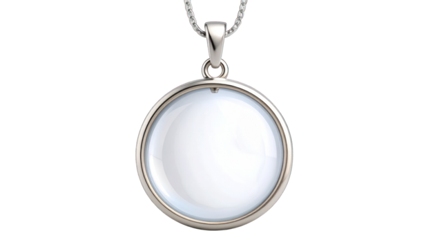 White round pendant against black background