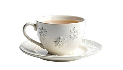 Obraz premium White teacup and saucer with snowflake pattern