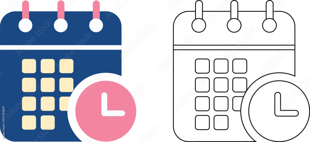 Poster calendar icon design with a clock illustration representing important deadlines and scheduling