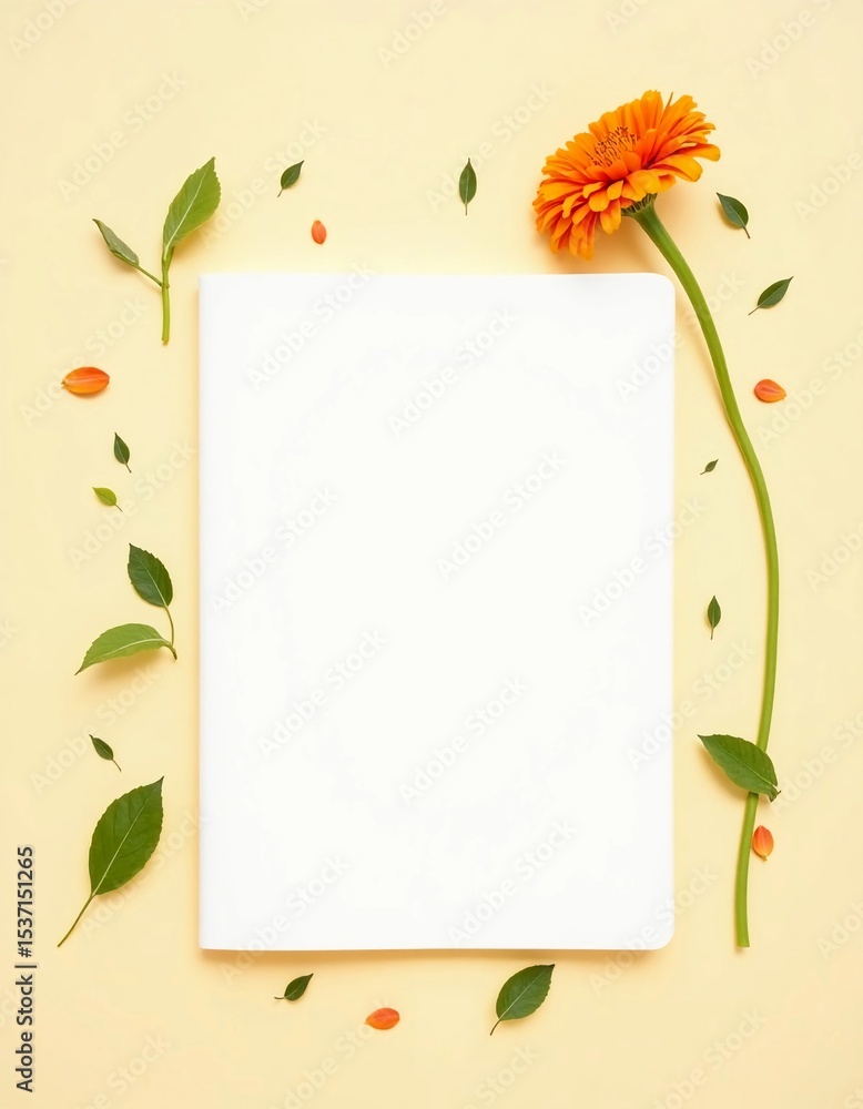Poster a serene workspace unfolds with an open notepad, blank and ready for thoughts. surrounding it, a vib
