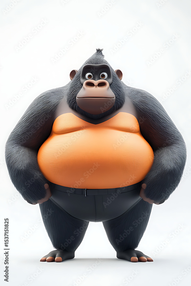 Aufkleber a cartoon gorilla character with a comical expression, standing confidently in a minimalist studio s