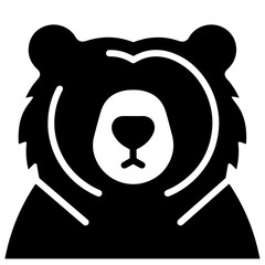 Black and white bear head illustration, vector icon, animal design element
