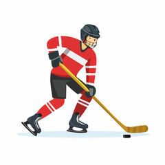 Obraz premium Ice Hockey Player in Action: A dynamic illustration of an ice hockey player in mid-action, deftly maneuvering the puck with focused determination and skill.