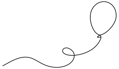 Flying balloon continuous line drawing. Birthday gift symbol. Vector illustration isolated on white.