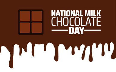 National Milk Chocolate Day background or banner design. Brown Chocolate Bar and White Melting Drips on Dark Background, Celebrating Sweet Confections.
