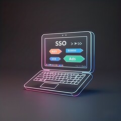 Neon Style Minimalist Laptop SSO Ads Ranking Illustration
