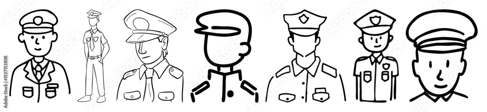 Poster vector uniformed personnel character sheet with various poses and views.