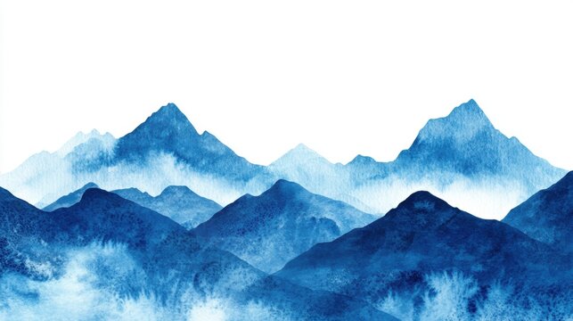 Abstract Watercolor Mountain Range in Shades of Blue