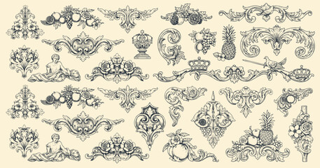 Luxury decorative vector elements set, rococo and baroque style, vintage luxury royal vignette