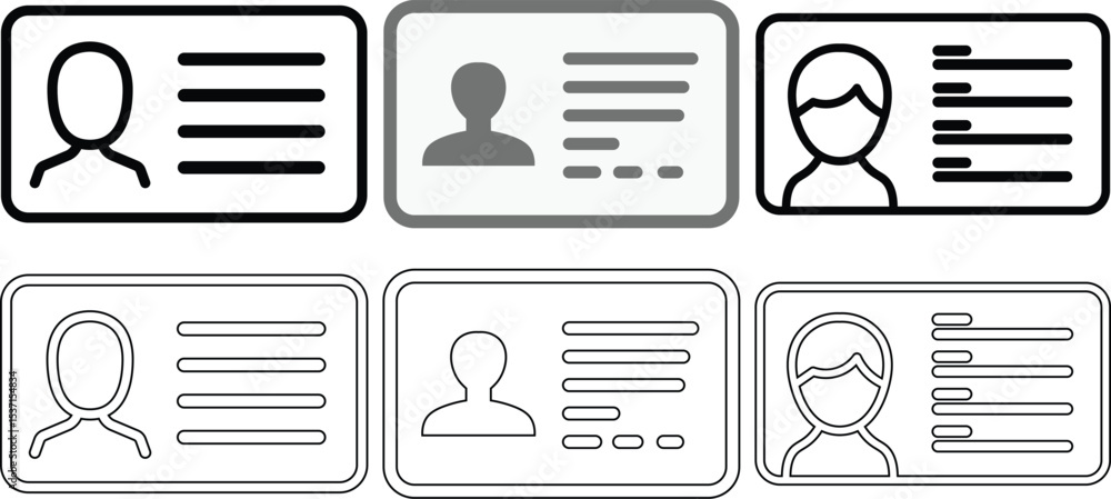 Poster collection of simple identity cards showing outline illustrations for identification and security pu