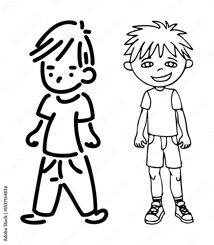 Poster vector childlike drawings of boys with simple features and distinct styles.