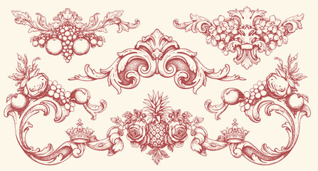 Hand drawn vector retro ornaments. vintage luxury royal vignette