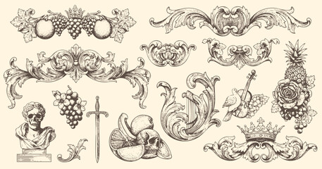 Hand drawn vector retro ornaments. vintage luxury royal vignette