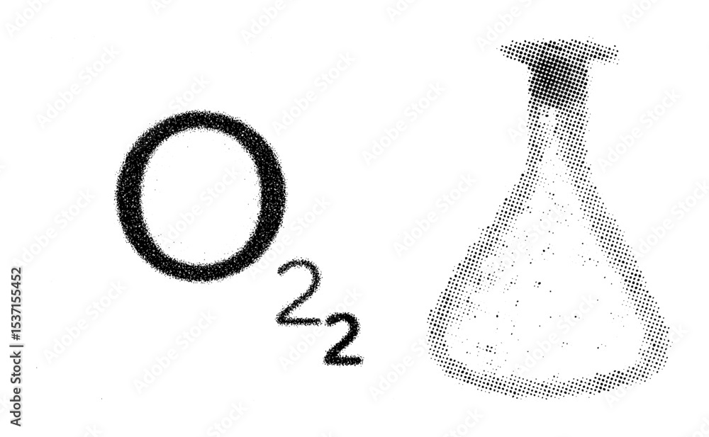 Aufkleber vector oxygen molecule and flask