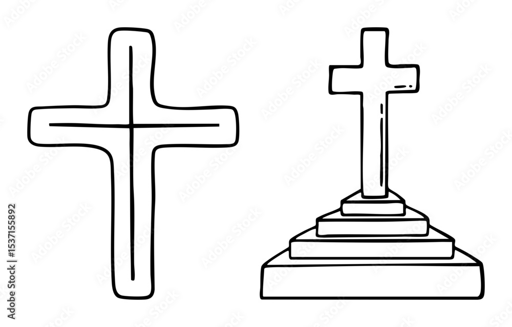 Poster vector two distinct crosses one simple and one on a pedestal presented as vector illustrations.