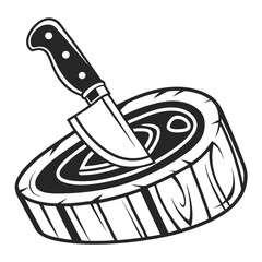 Butcher knife slicing round steak silhouette graphic
