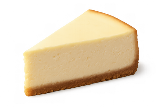 Smooth cheesecake slice floating against transparent background, highlighting dessert elegance