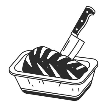 black meat in tray with knife clip art preview