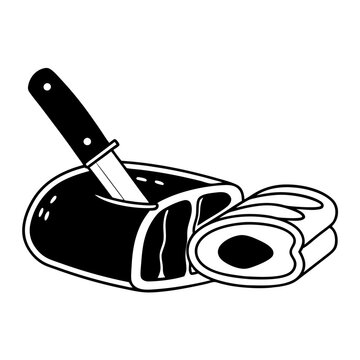 black and white meat with knife clip art preview