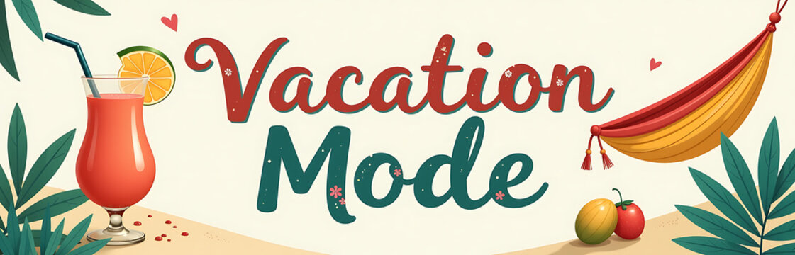 vacation mode relaxed typography hammock tropical drink
