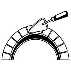 Construction worker using trowel on stone arch silhouette