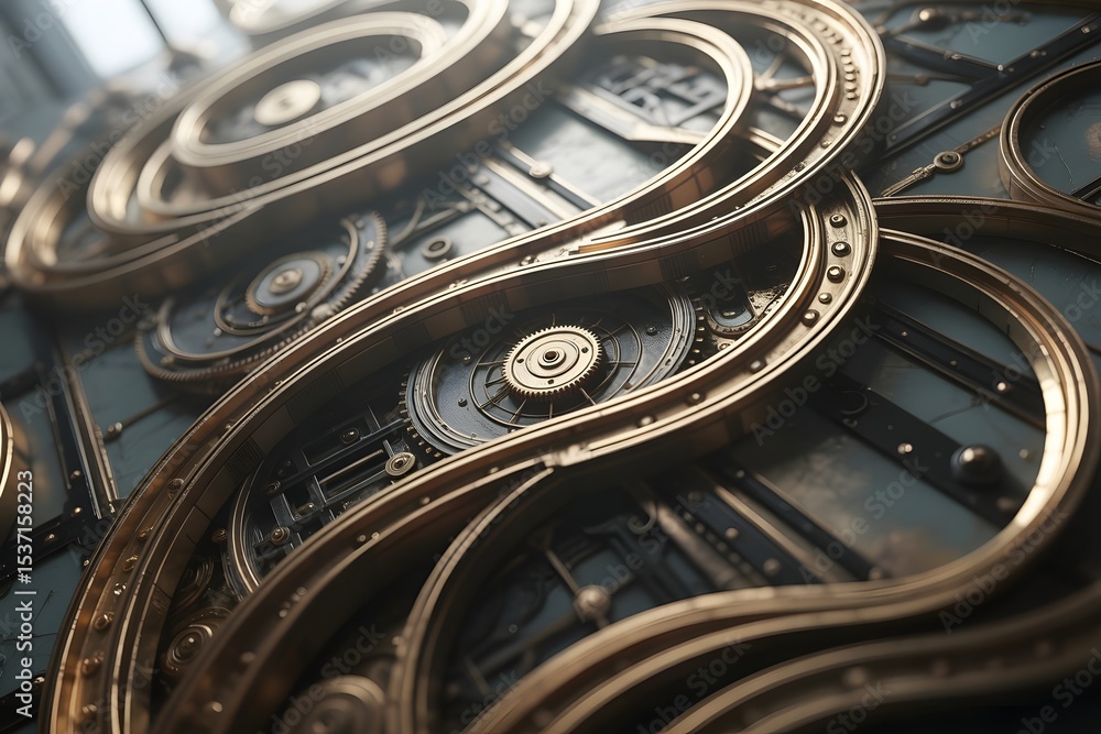 Poster detailed steampunk clockwork mechanism with gears and intricate design elements