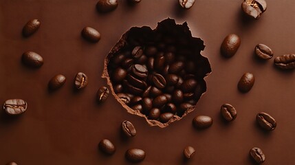 Fototapeta premium Roasted Coffee Beans in Chocolate Hole Background