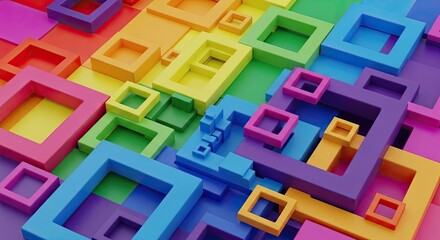 Abstract 3D geometric rainbow background. Colorful blocks banner
