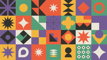 A set of Brutalist abstract geometric shapes and elements. Modern, contemporary primitive geometric shapes and elements